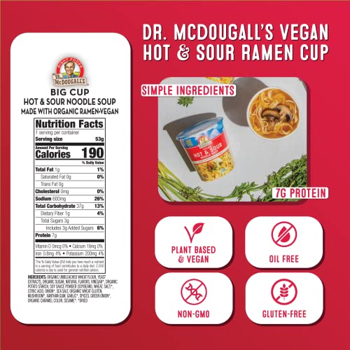 Ramen noodles from Dr. McDougall's hot and sour for a hearty vegan meal.