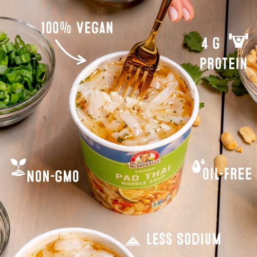 Dr. McDougall's Pad Thai Noodles, add water prep scene, quick dinner.