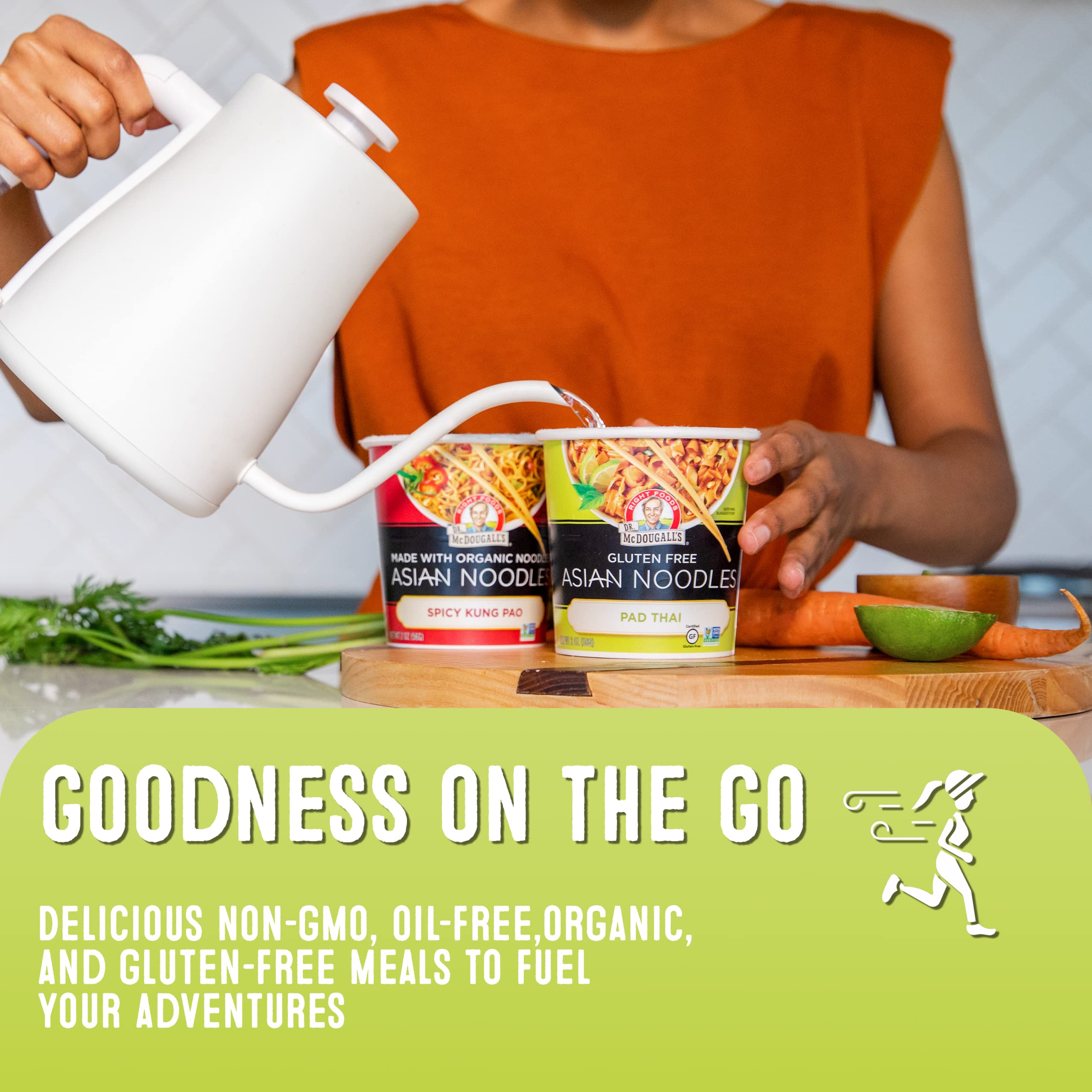 Dr. McDougall's Pad Thai noodles cup nutrition panel, helpful for mindful meals.