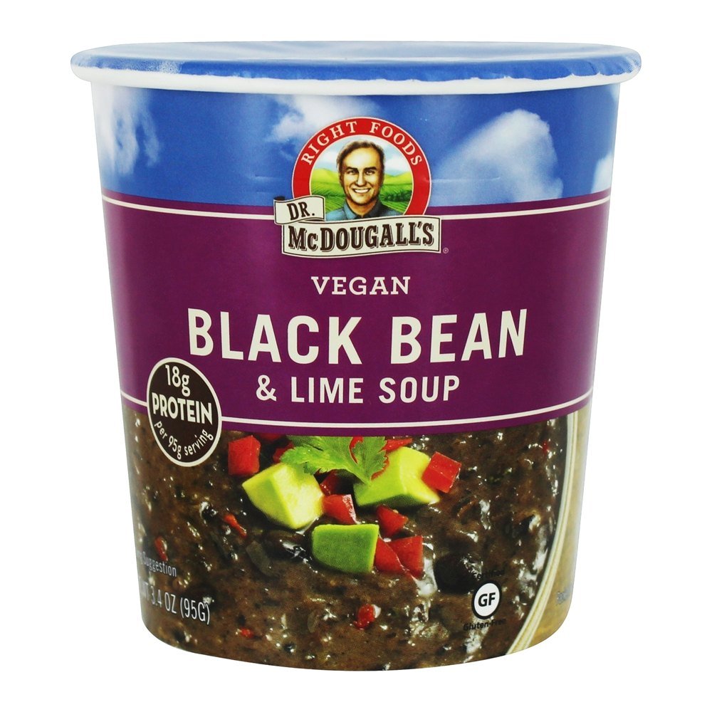 Dr. McDougall's Right Foods Black Bean and Lime Big Cup Soup cup front for quick, satisfying meals.