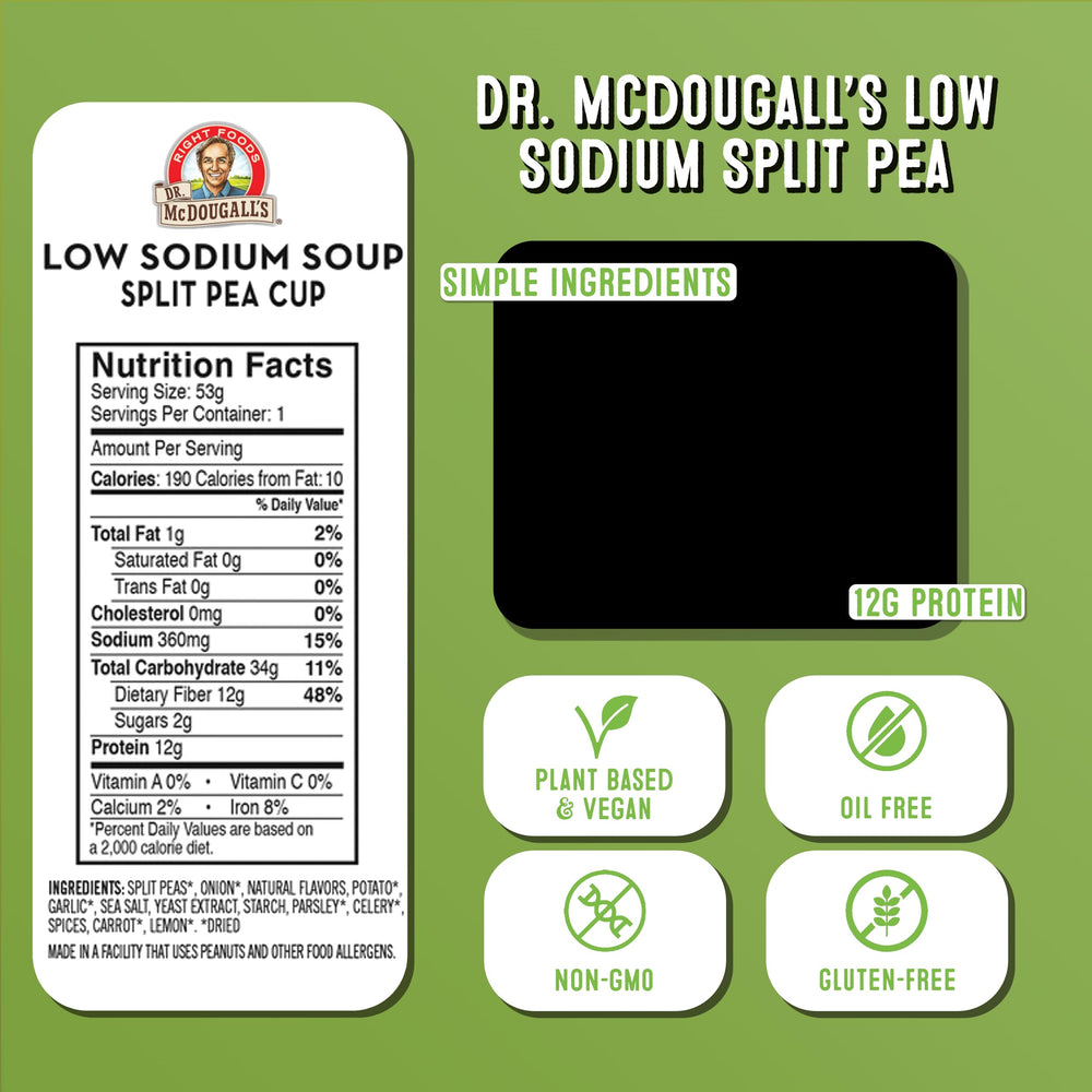 Dr. McDougall's Right Foods lower-sodium soup highlighting balanced flavor