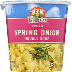 Dr. McDougall's Right Foods spring onion noodle cup steaming for quick lunch