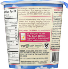 Dr. McDougall's Right Foods spring onion noodle cup close-up with savory broth