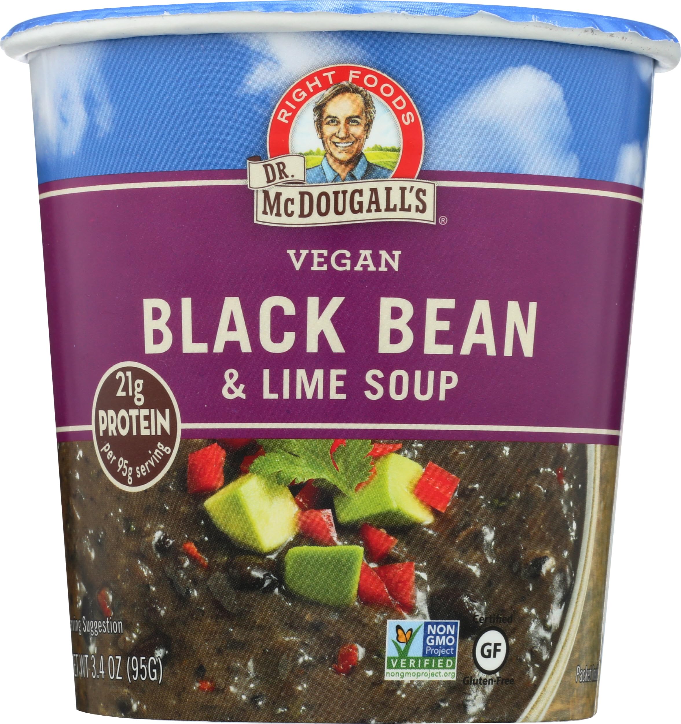 Dr. McDougall's Right Foods vegan black bean & lime soup cup ready to heat for a quick meal