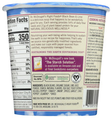 Dr. McDougall's Right Foods vegan soup cup front label showing gluten-free and cholesterol-free claims
