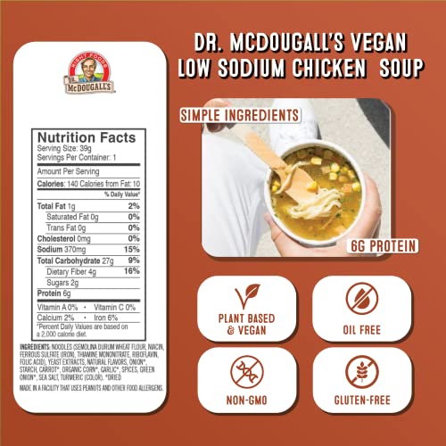 Open cup of Dr. McDougall's vegan chicken soup showing noodles