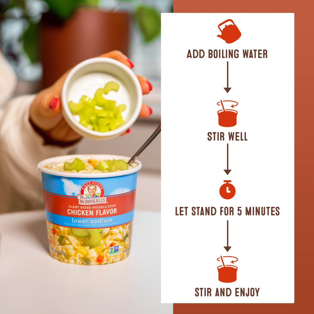 Close-up of ingredients in Dr. McDougall's vegan chicken soup