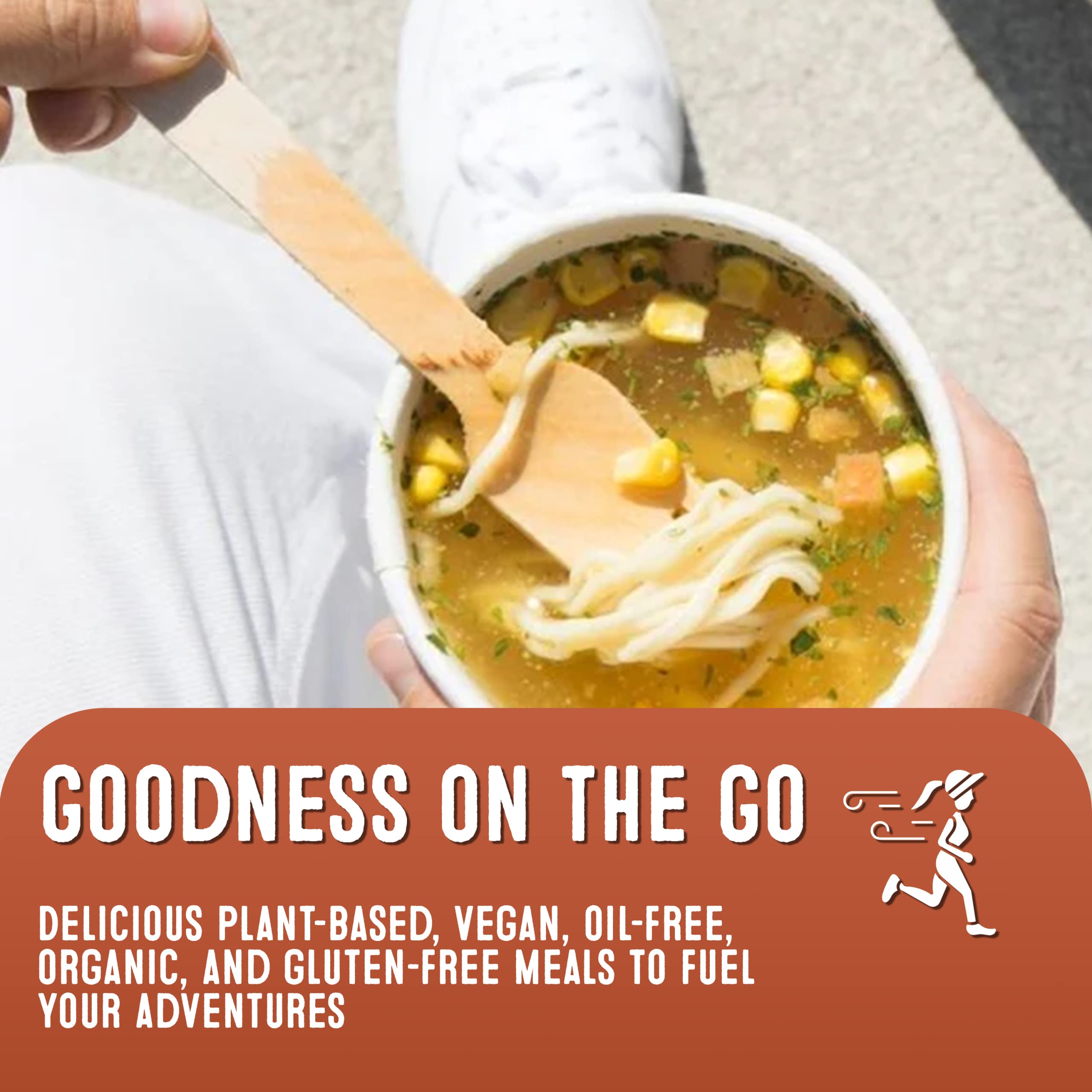 Noodles close-up in Dr. McDougall's vegan chicken soup cup