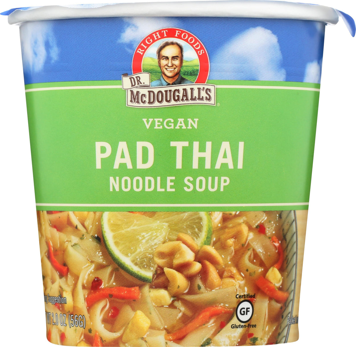 Dr. McDougall's Right Foods vegan Pad Thai noodle cup front view for quick plant-based meals
