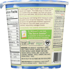 Dr. McDougall's Right Foods vegan Pad Thai noodle cup ingredients close-up showing organic noodles