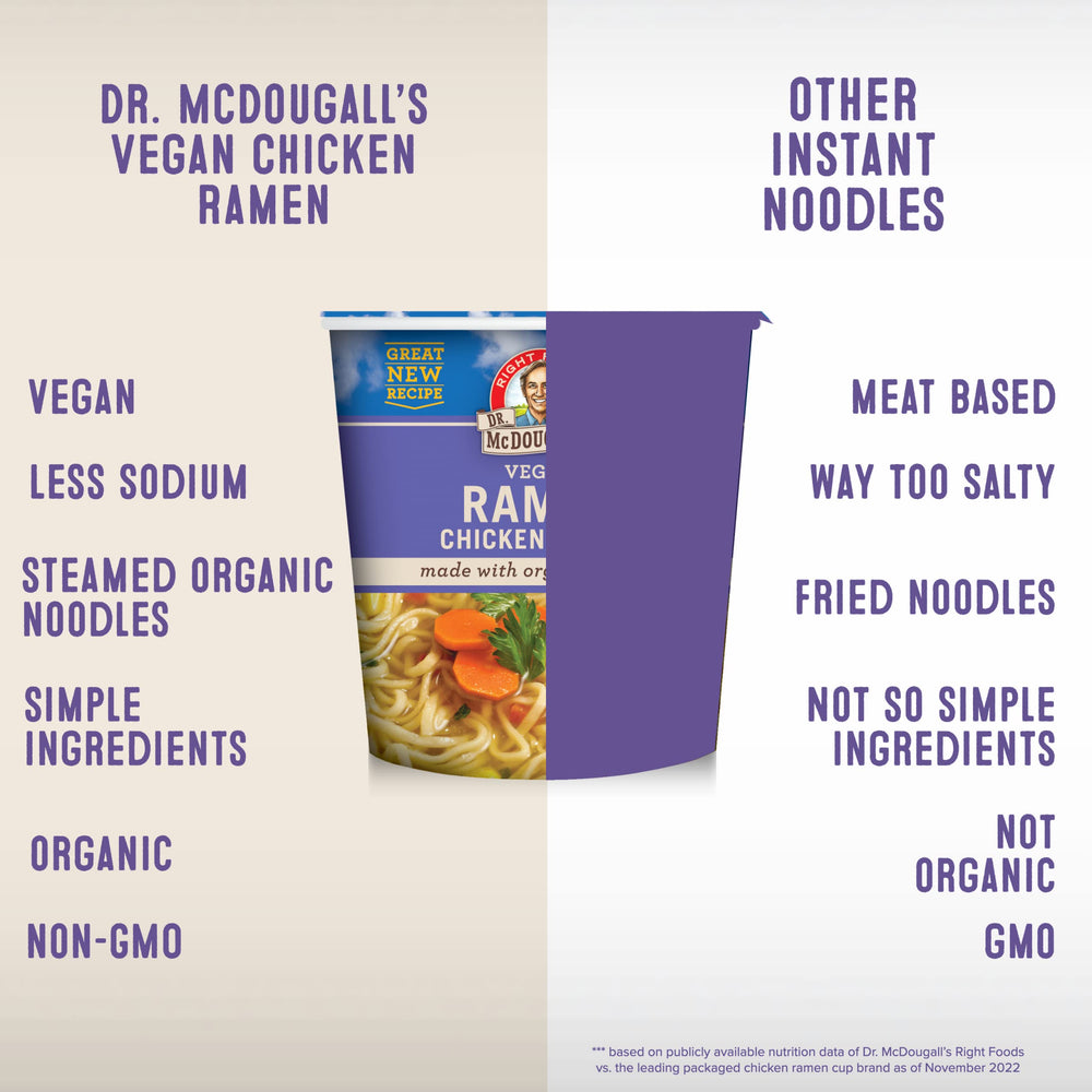 Organic ramen noodles in the vegan broth deliver wholesome texture.