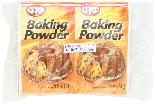 Dr. Oetker baking powder pack of 6 envelopes for reliable rise in cakes and cookies.