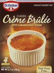 Dr. Oetker Creme Brulee Mix pack showing 3-pack for quick desserts.