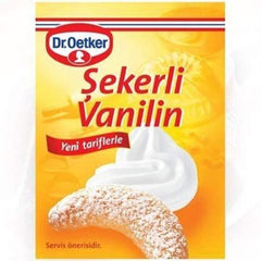 Dr. Oetker sugar vanilla powder sachet adds fragrant vanilla notes to baked goods.