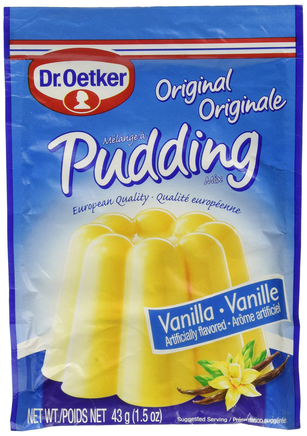 Dr. Oetker Vanilla Pudding 3 Pack box-front shows a ready-to-serve dessert option