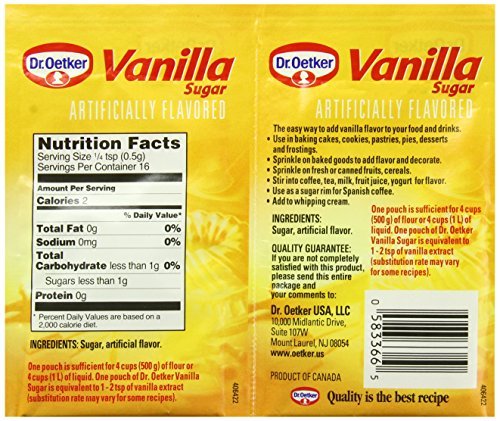 Dr. Oetker Vanilla Sugar six-pack side view, compact sachets for quick use