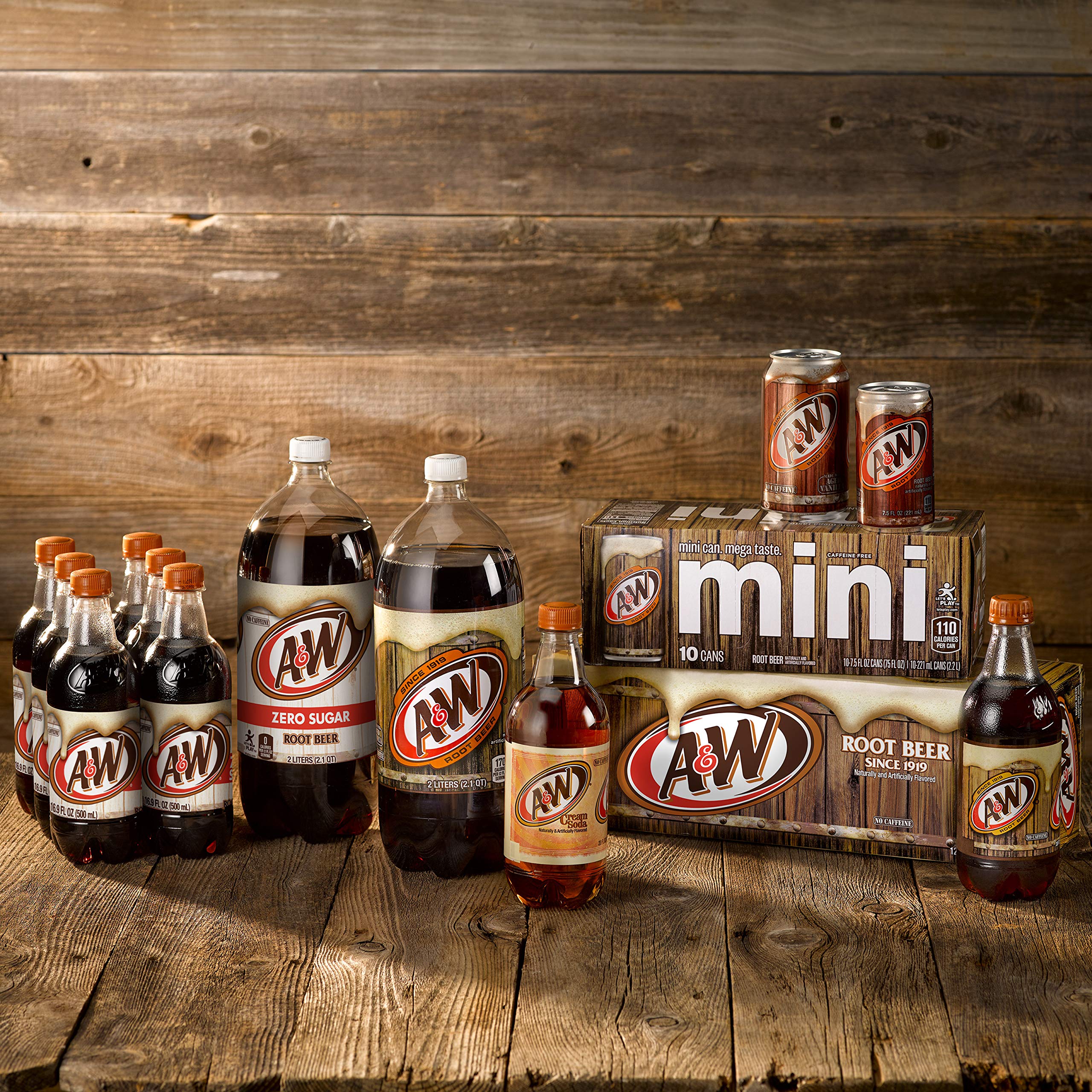 Dr Pepper A&W Root Beer can with ice and fizz for cold refreshment.