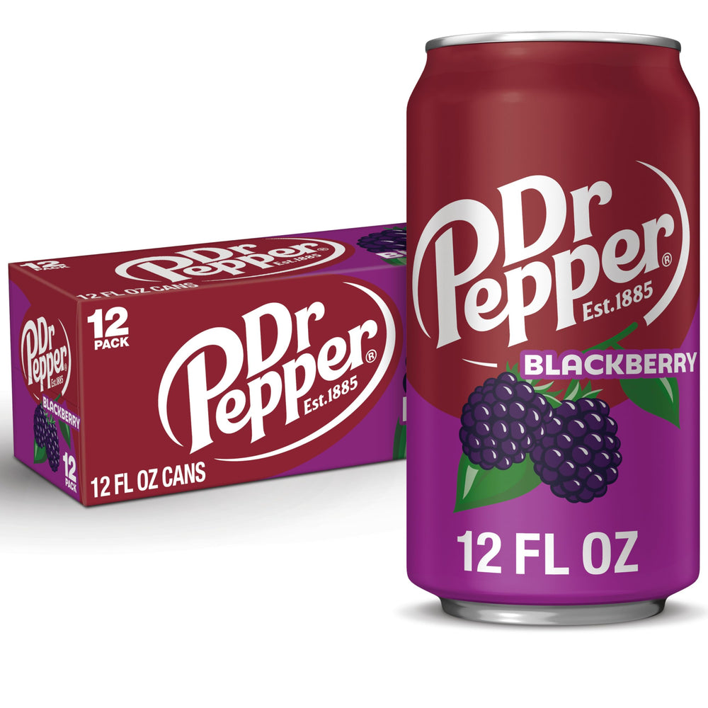 Dr Pepper Blackberry 12oz can close-up highlights berry-forward refreshment
