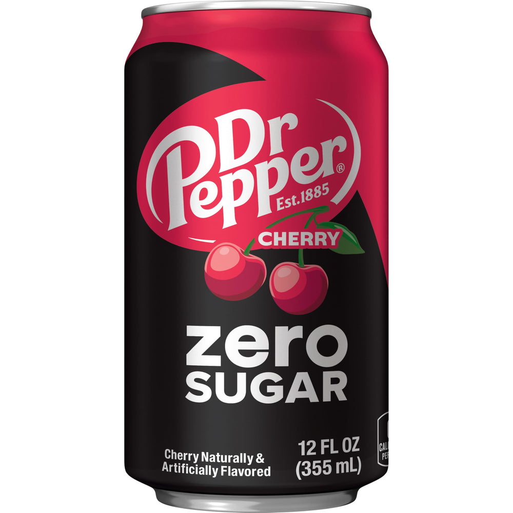 Dr Pepper Cherry Zero Sugar bubbles rising from a glass can