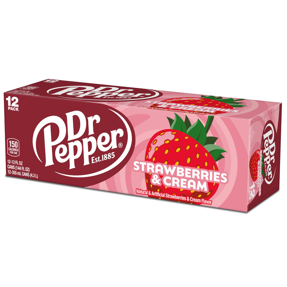 Close-up of the Dr Pepper Strawberries & Cream label.