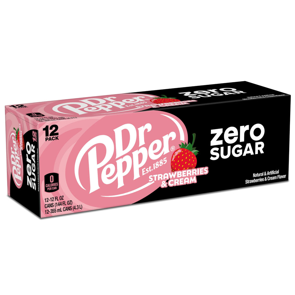 Dr Pepper Zero Strawberries & Cream beside burgers, dinner idea.