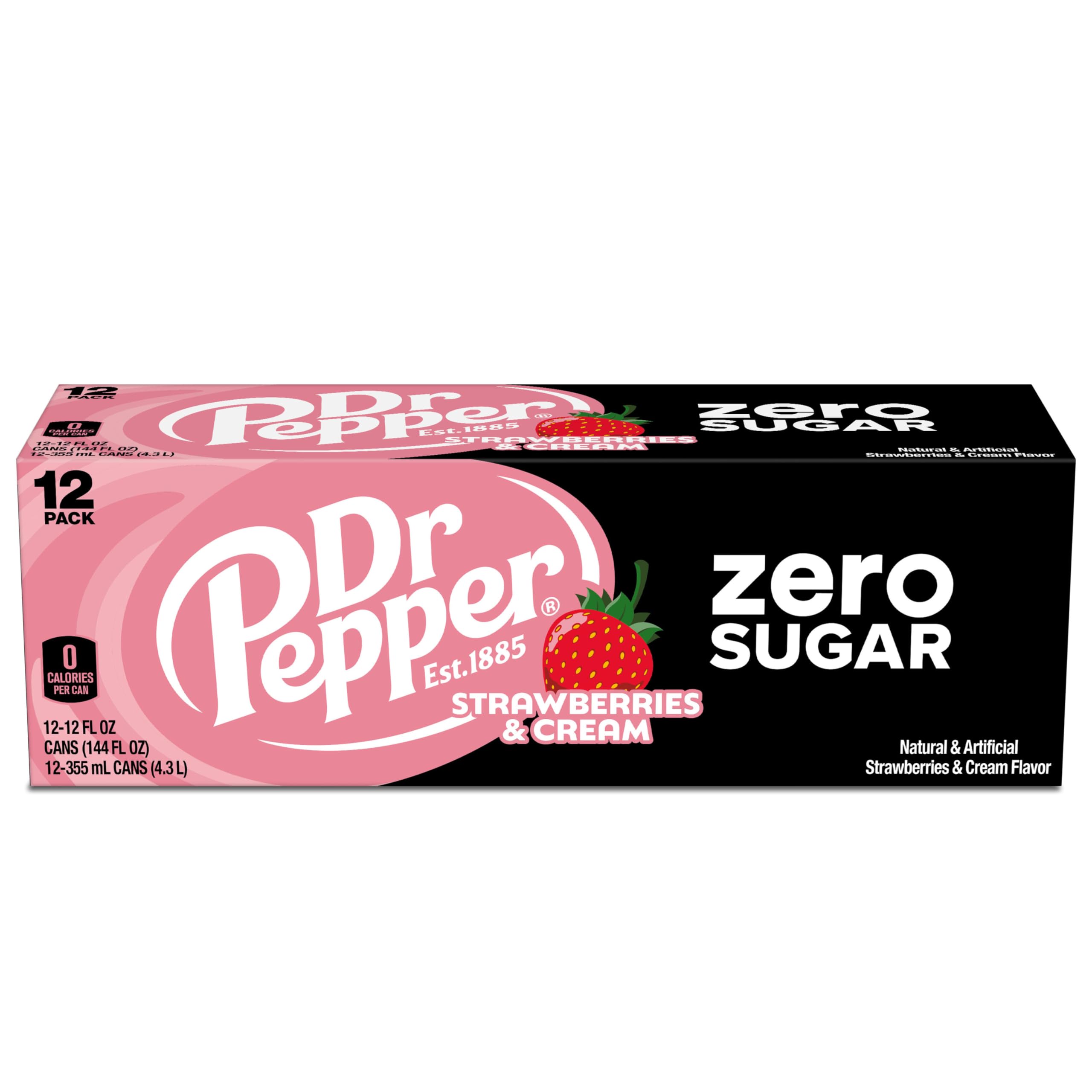 Dr Pepper Zero Strawberries & Cream with ice, cooling refreshment.