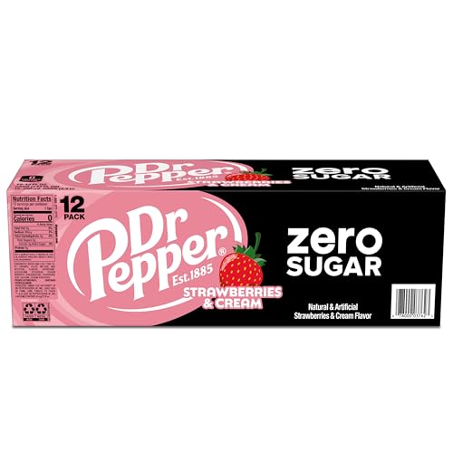 Cold glass of Dr Pepper Zero Strawberries & Cream, refreshing sip.