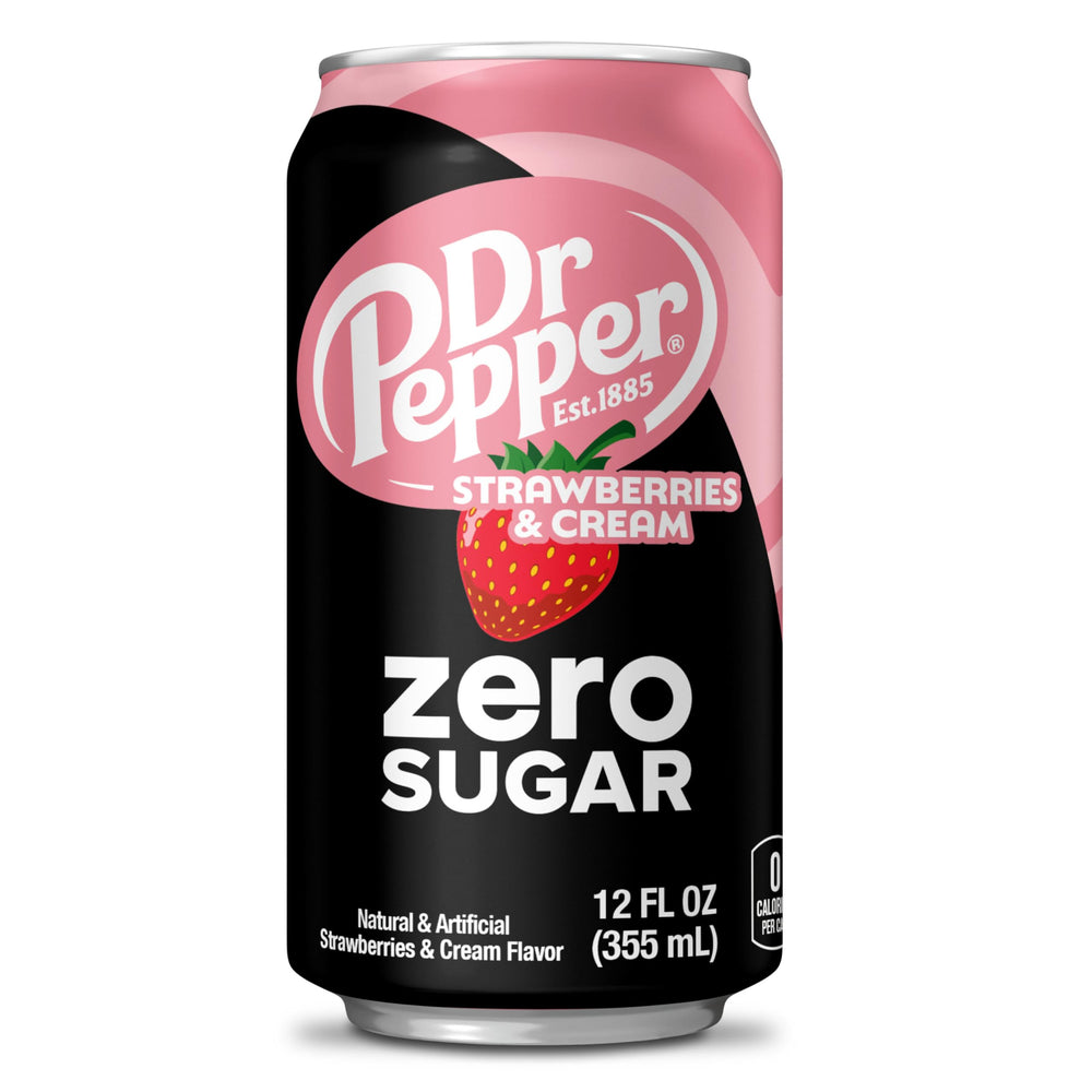 Glass with Dr Pepper Zero Strawberries & Cream, perfect with pizza.