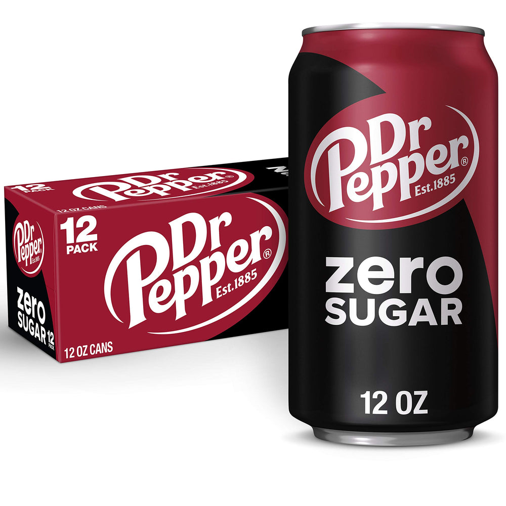Dr Pepper Zero Sugar 12oz can front view, ideal for a refreshing pick-me-up.