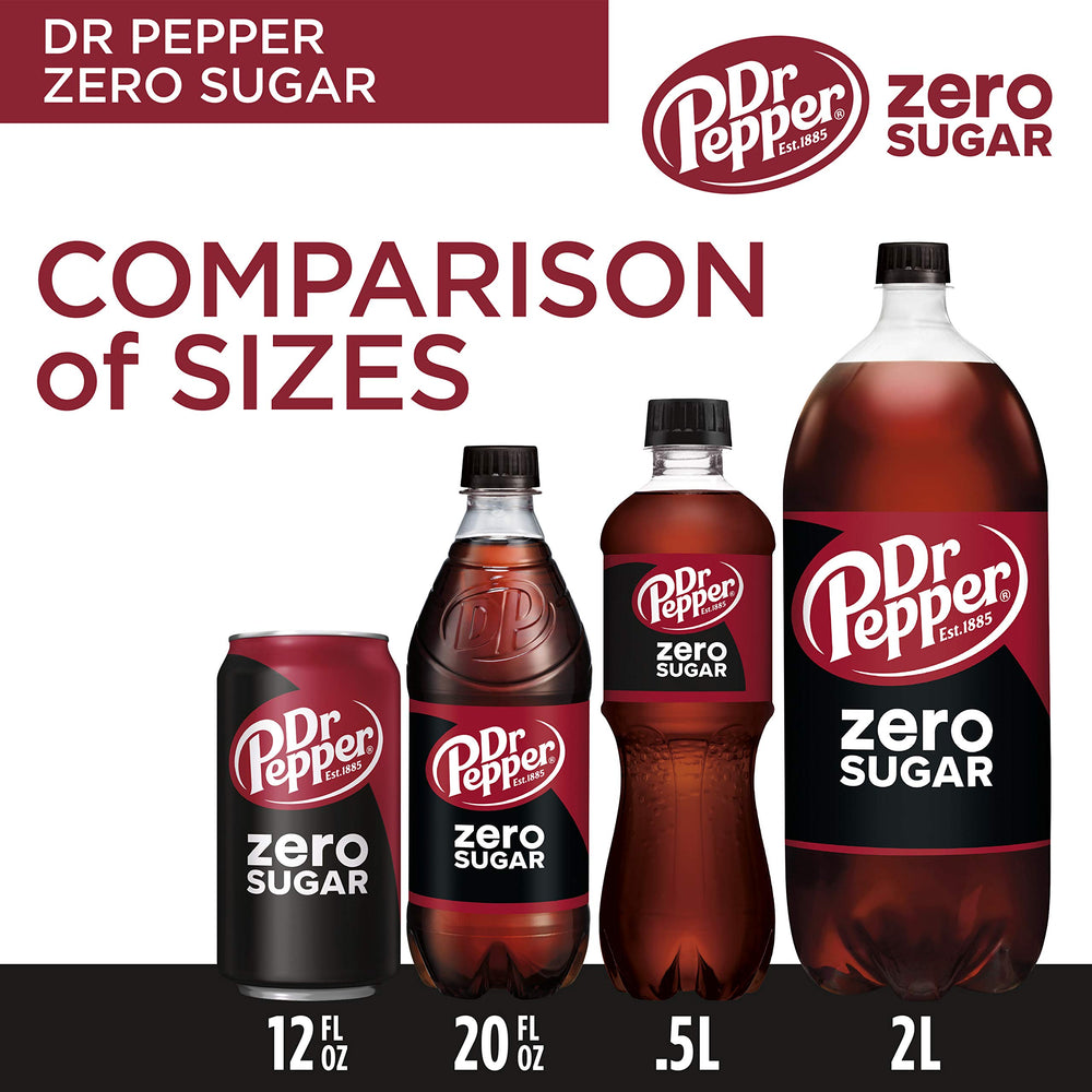 Dr Pepper Zero Sugar label closeup, recognizable branding and color.