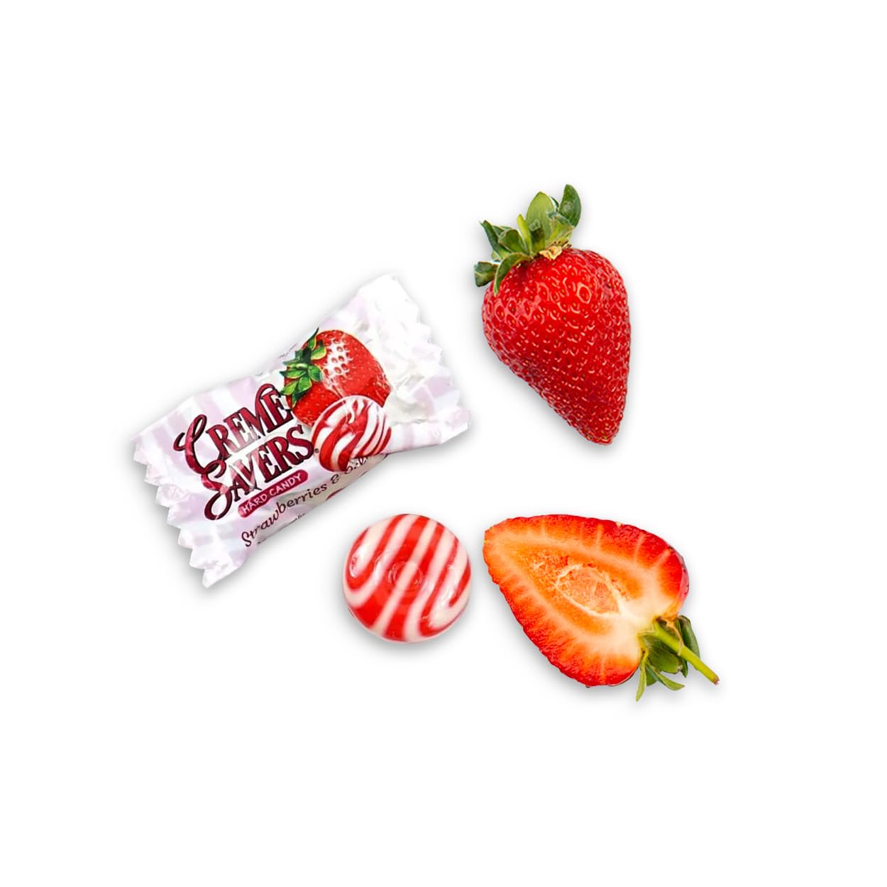 Party buffet display featuring Dr. Variety Creme Savers strawberry and creme candy.