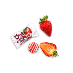 Party buffet display featuring Dr. Variety Creme Savers strawberry and creme candy.