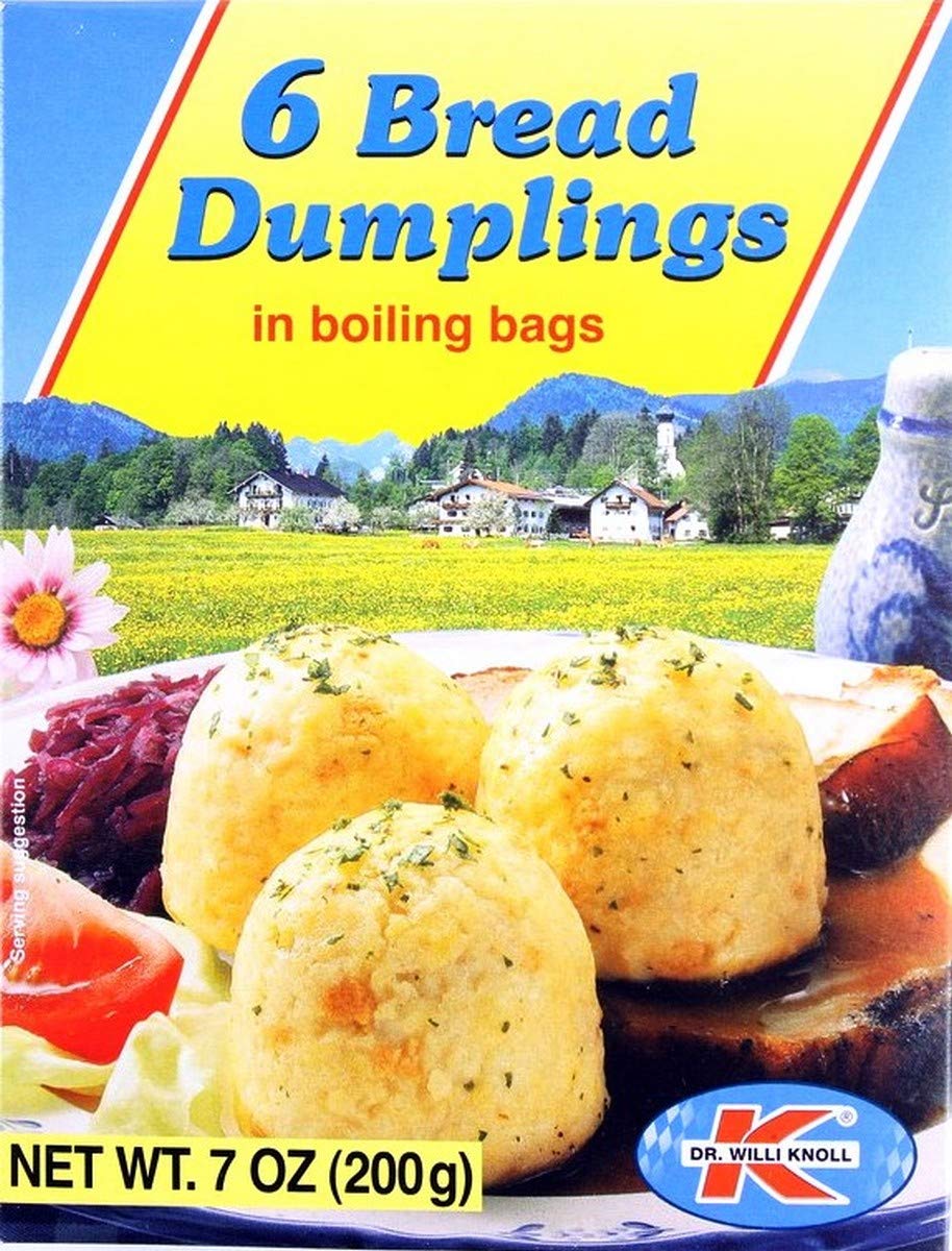 Dr Willi Knoll Semmel Knodel packaging highlights authentic European bread dumplings for quick weeknight meals.