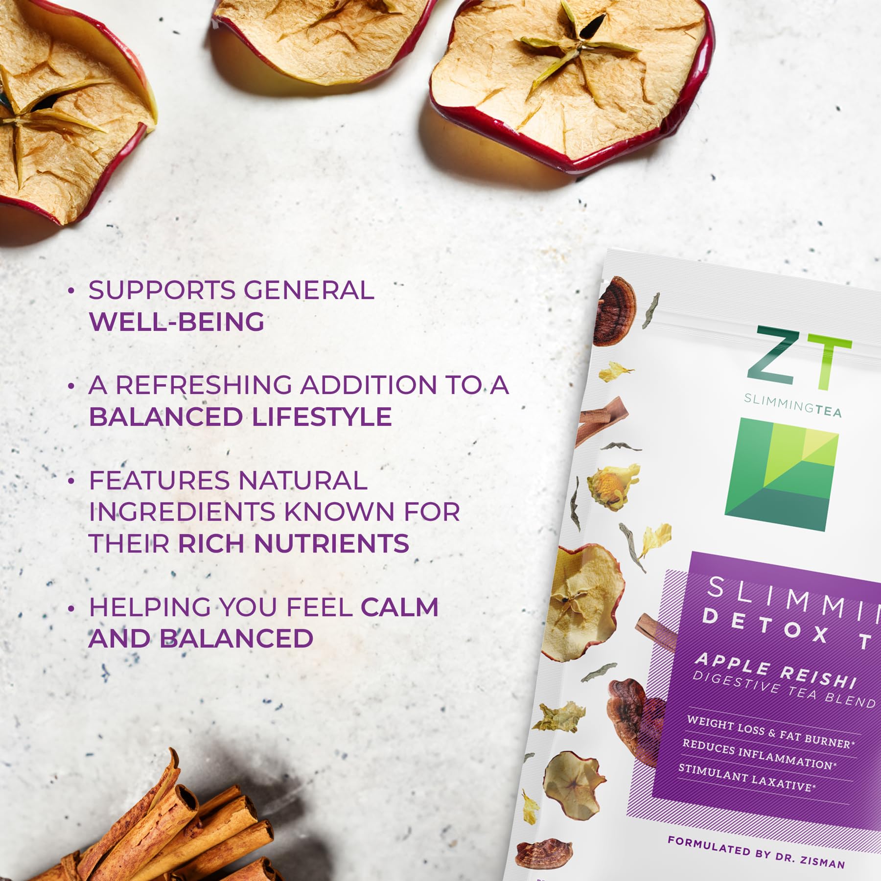 Dr. Zisman ZT Slimming Tea organic ingredients label highlights quality