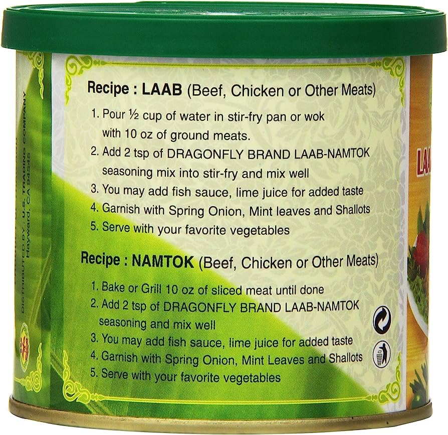 Dragonfly Laab Namtok seasoning on a served dish, elevating fresh herbs and protein