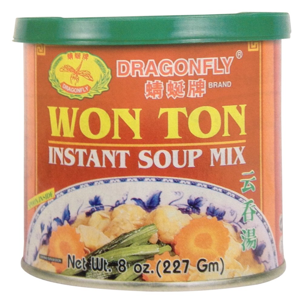 Dragonfly Won Ton Instant Soup Mix package front emphasizes quick, comforting serving.