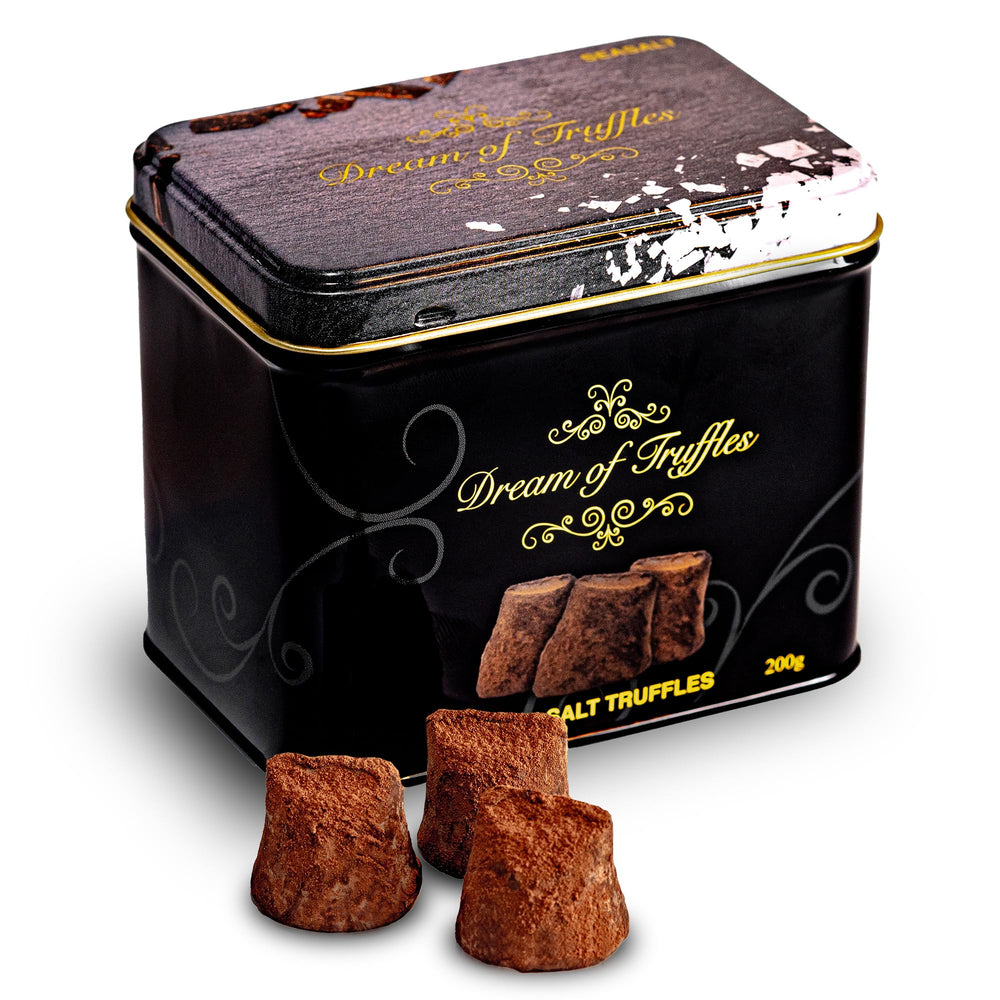 Dream of Truffles dark chocolate truffles with sea salt offering a luxurious bite.