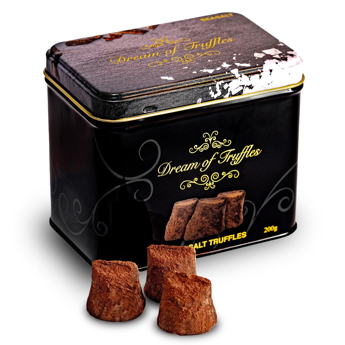 Dream of Truffles dark chocolate truffles with sea salt offering a luxurious bite.