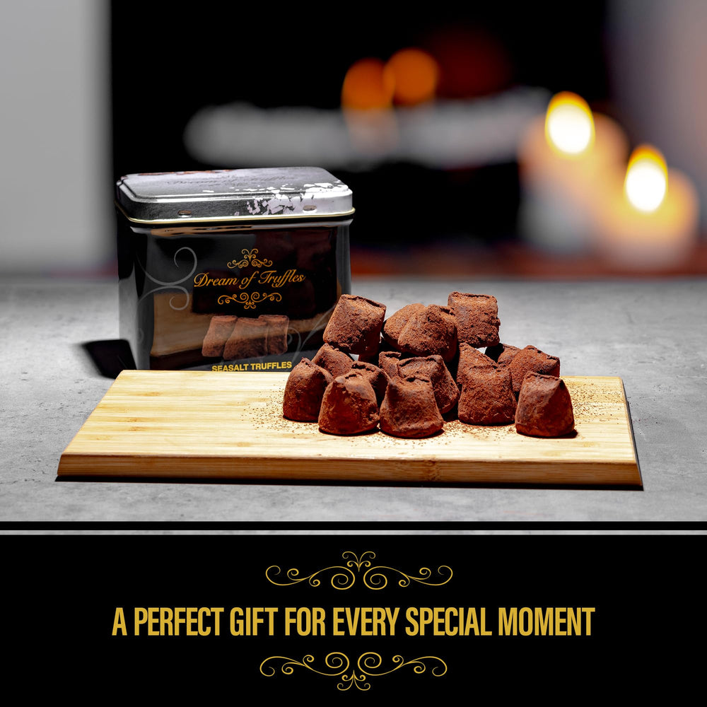 Dream of Truffles gift-ready tin makes a thoughtful present for birthdays or holidays.