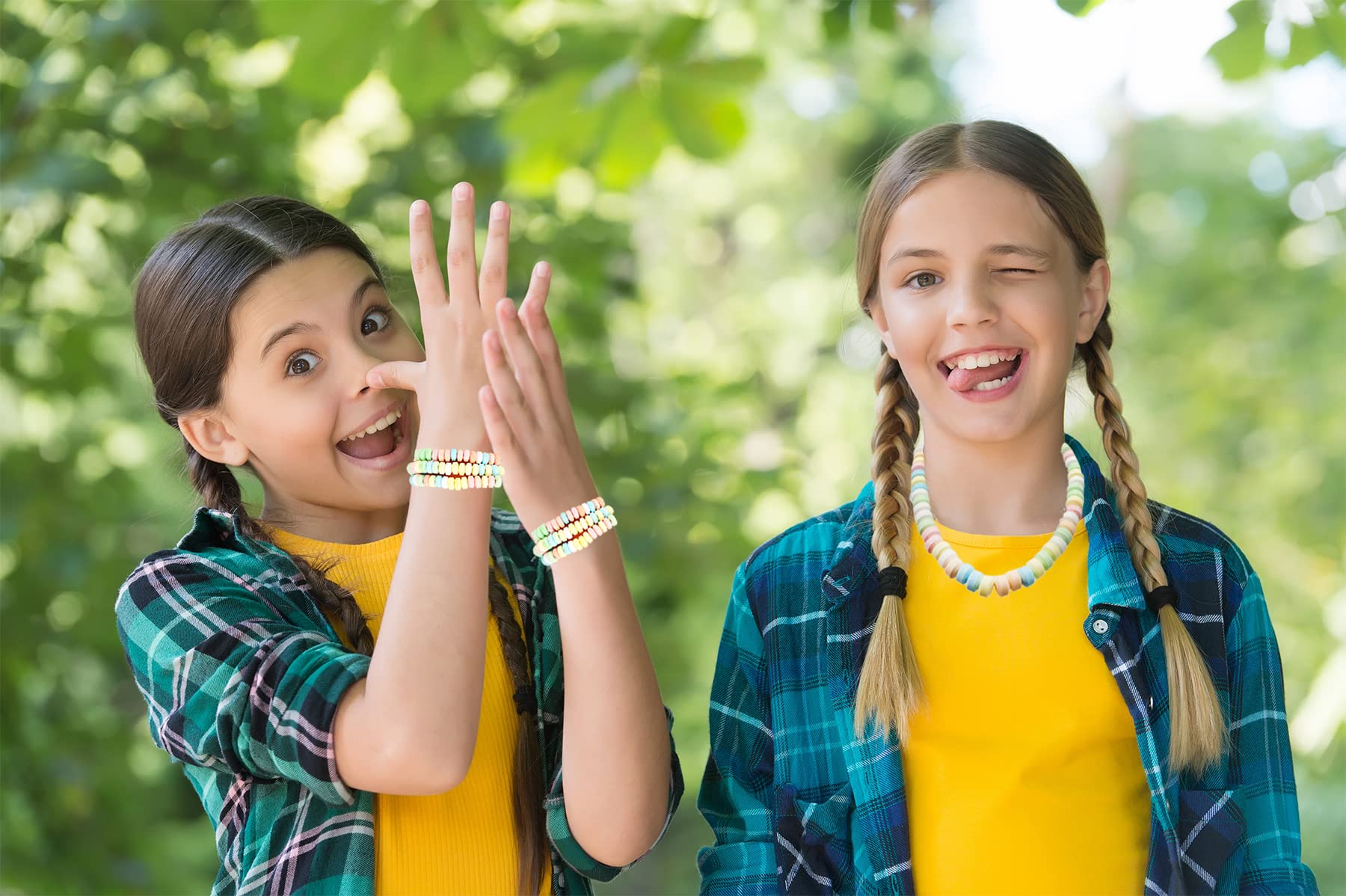 Pastel candy beads become stylish kids' accessories during celebrations.