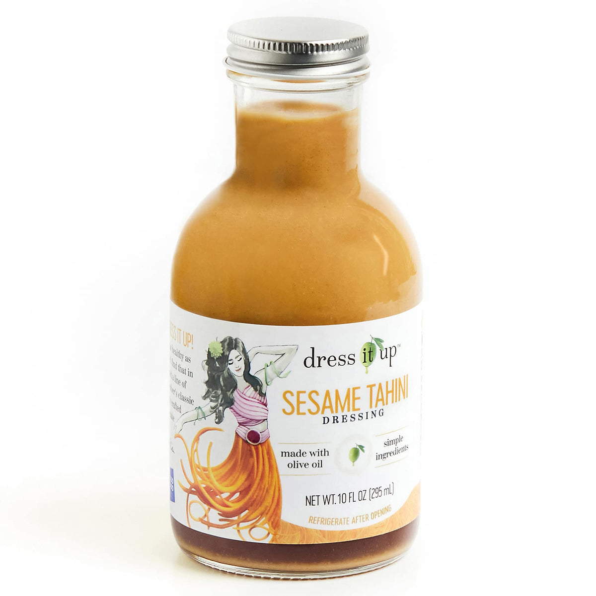Dress It Up Sesame Tahini Dressing jar-front shows creamy, versatile flavor for salads.