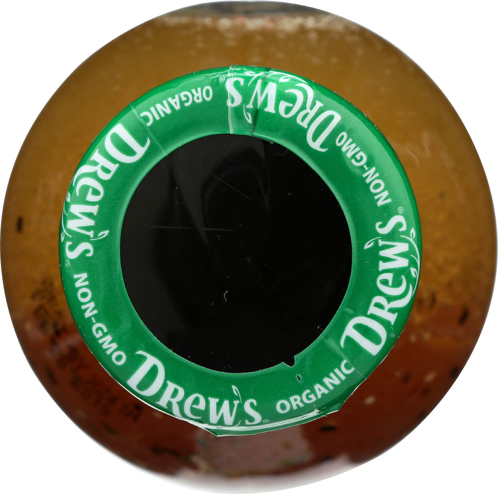 Drew's Italian Dressing drizzle over a colorful salad bowl.