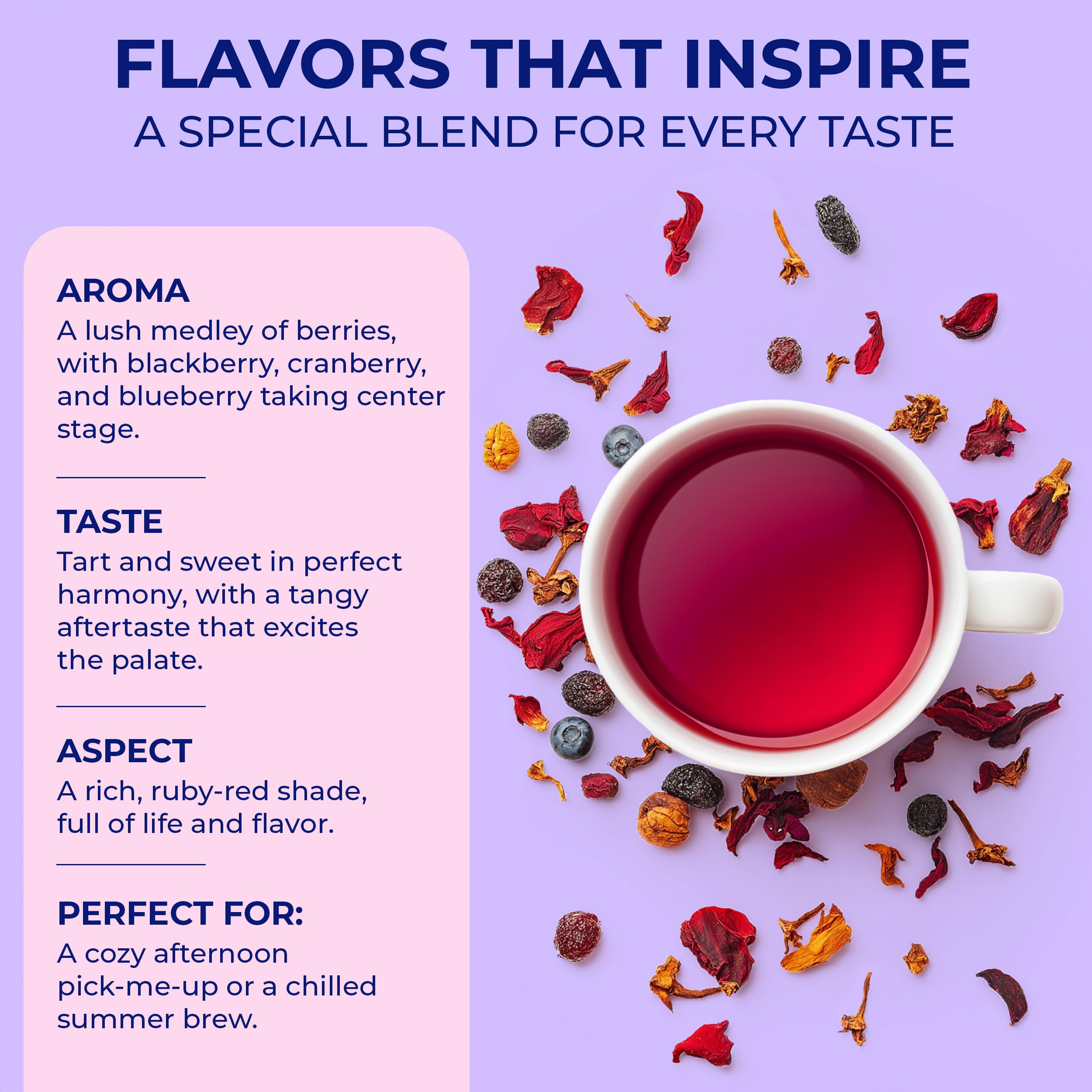 Drink Katy's Berry Tea hot cup reveals vivid ruby color.