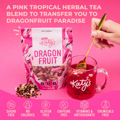 Drink Katy's dried dragonfruit and pineapple pieces highlight real ingredients and aroma.