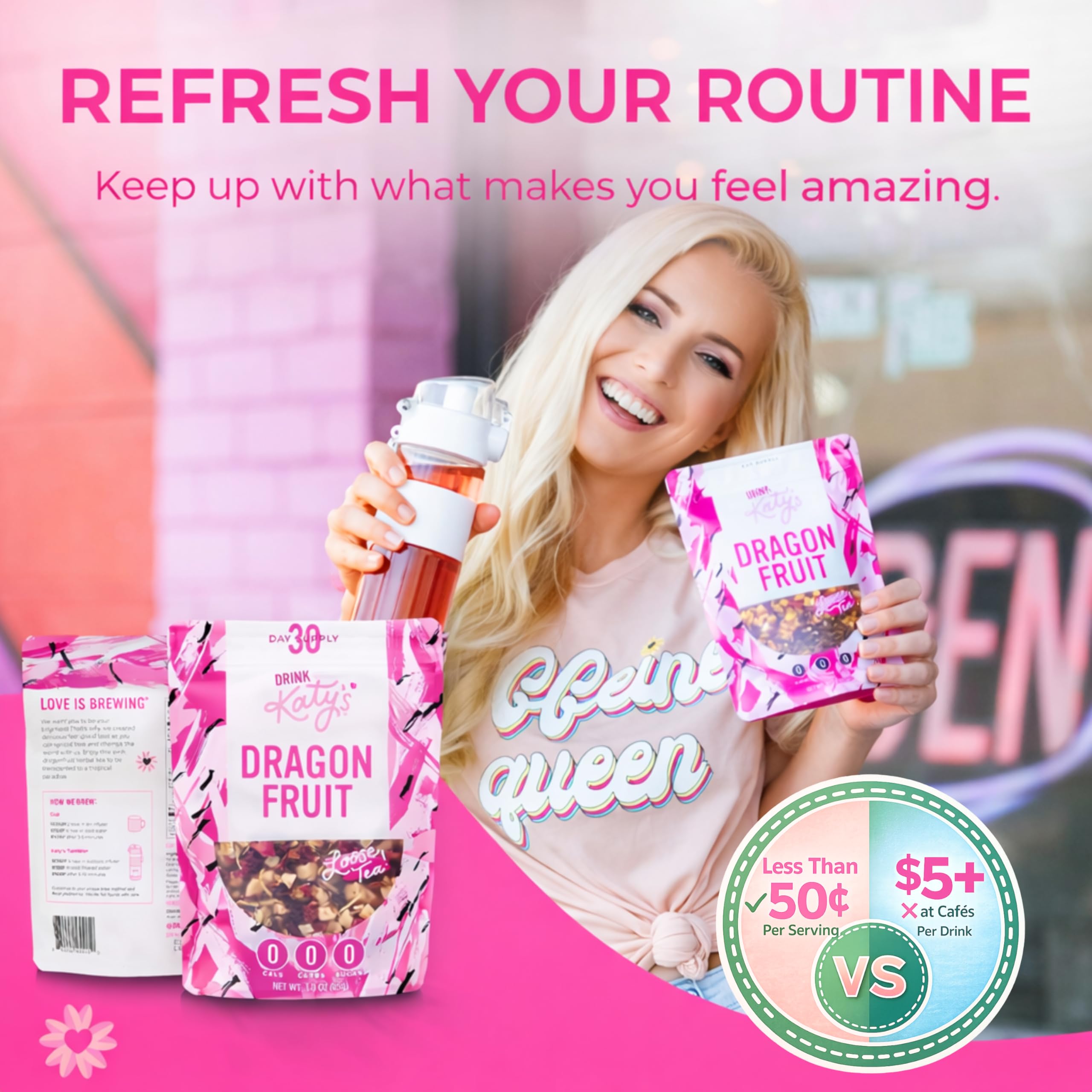 Katy's Dragonfruit Tea hibiscus petals add vibrant color and aroma.