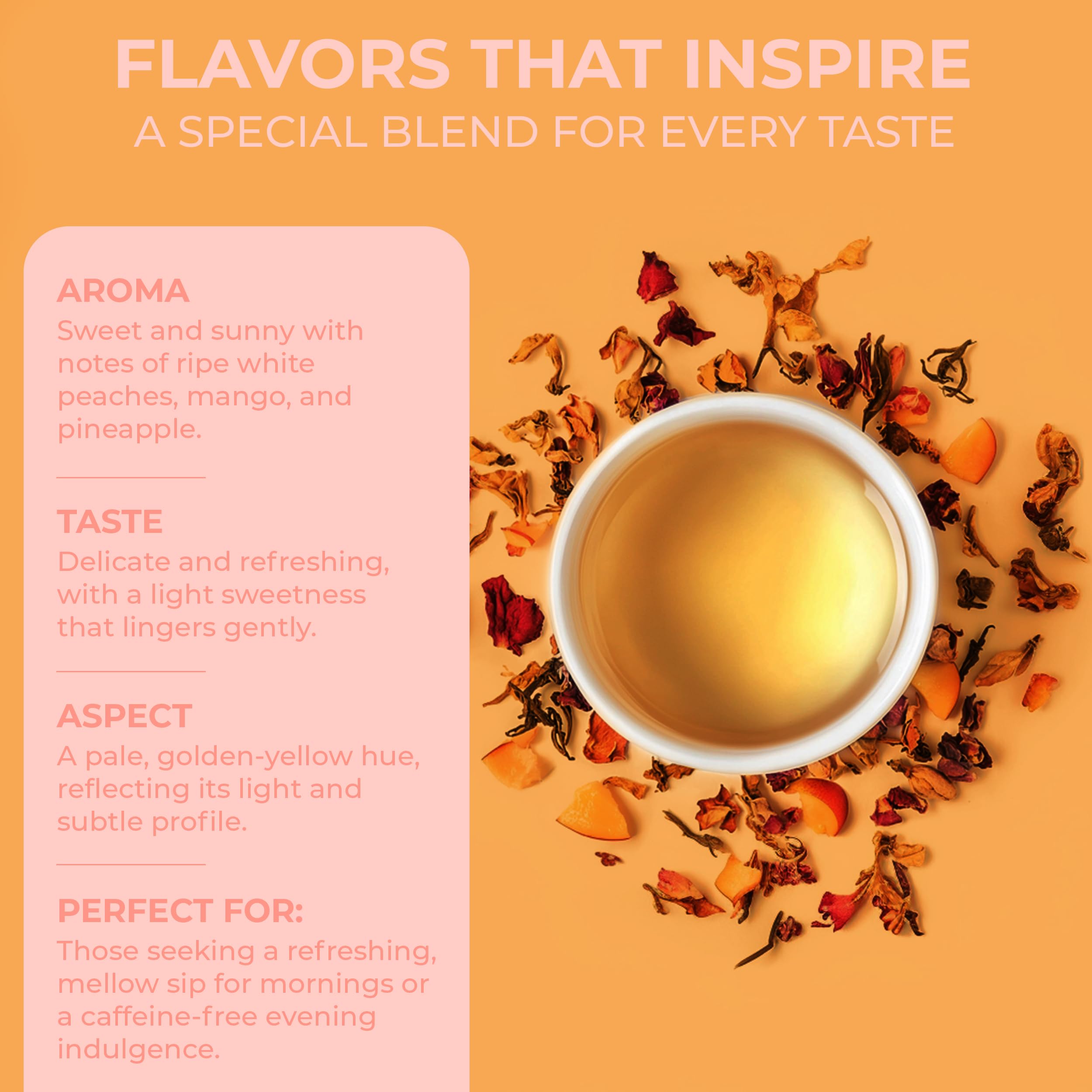 DRINK KATY'S Peach Bellini loose tea iced brew offers peachy refreshment.