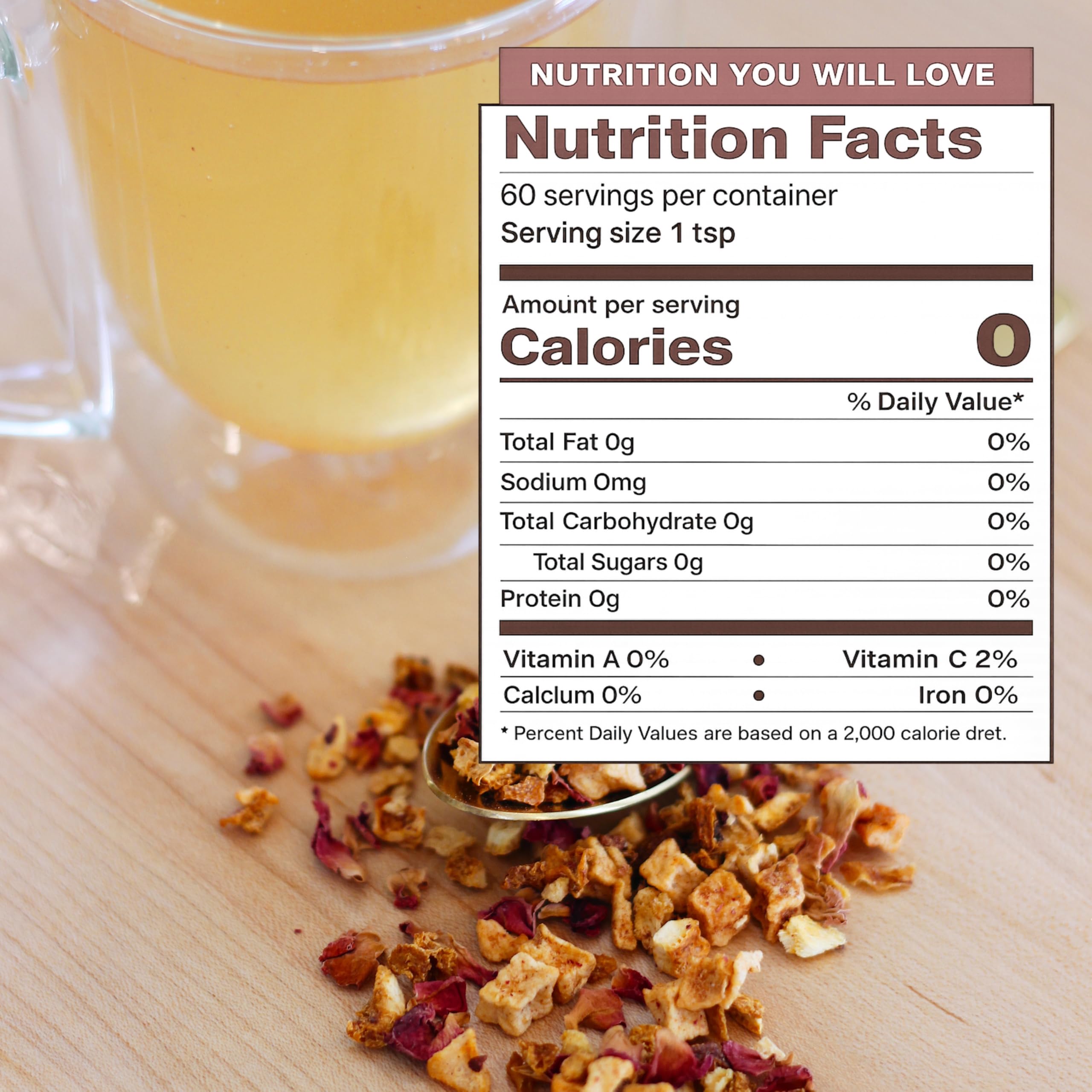 DRINK KATY'S Peach Bellini loose tea shows whole-fruit pieces for clean flavor.