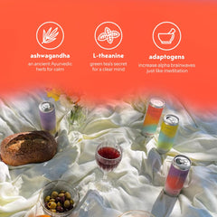 Moment Adaptogen Drink bottle-side label highlights L-theanine and ashwagandha for mood support