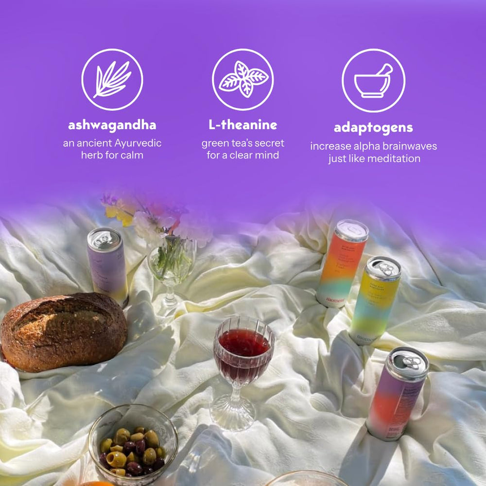 Moment Botanical Soda hibiscus and fruit ingredients visible on can