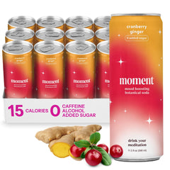 Moment Botanical Soda cranberry-ginger bottle, crisp and refreshing for a mindful sip